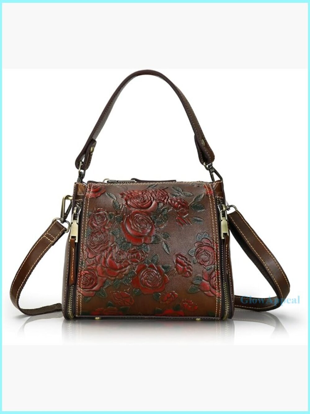 Vintage Leather Crossbody Satchel Tote with Adjustable Strap & Multiple Pockets